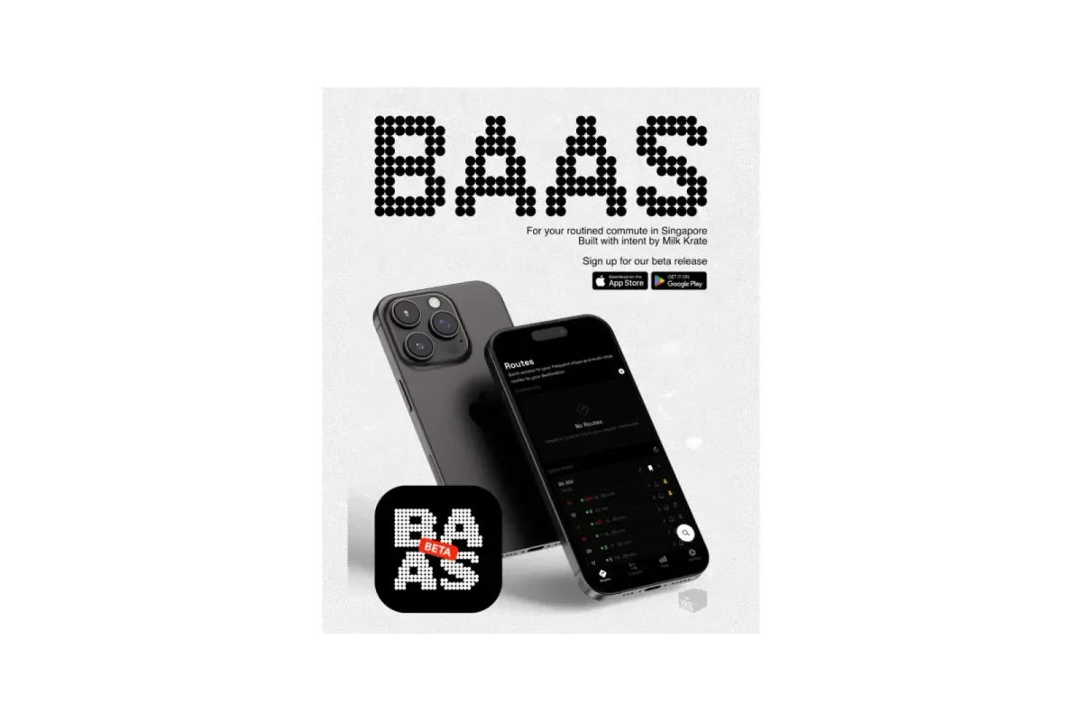 The beta poster: the BAAS wordmark, the app on a phone, and the sheep app icon with a beta tag.